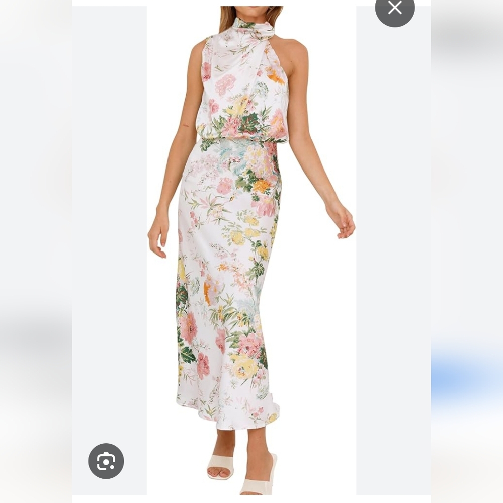 Floral Halter Maxi Dress in White